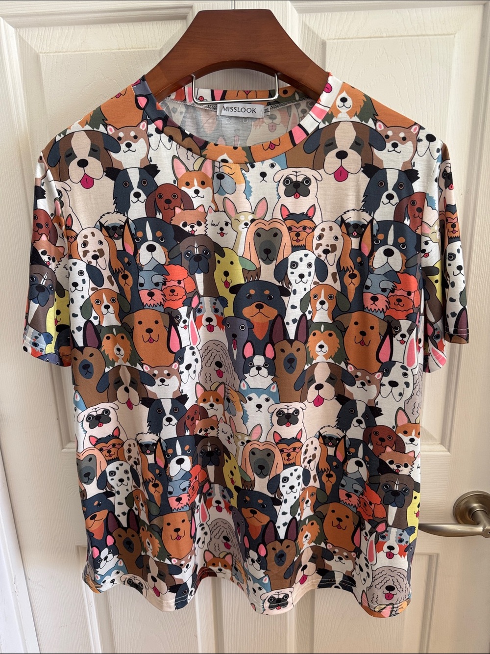 NWOT 3XL MISSLOOK Multi-Colored Allover Dog Print Tee Cotton Blend